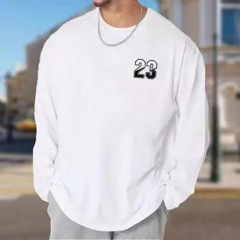 Простые цифры Принт Мужские футболки с длинным рукавом Футболки с круглым вырезом Повседневный свитер Мужская одежда Большие размеры XS белый