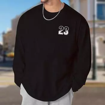 Простые цифры Принт Мужские футболки с длинным рукавом Футболки с круглым вырезом Повседневный свитер Мужская одежда Большие размеры XS белый