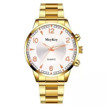 Простые деловые мужские золотые кварцевые часы со стальным ремешком и цифровой шкалой OneSize