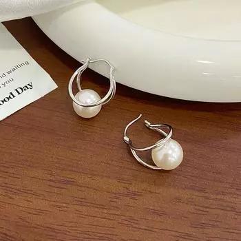 Простые двухслойные геометрические жемчужные серьги-пуговицы для женщин, темпераментные, легкие, роскошные серьги, нишевые серьги