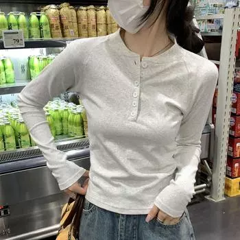 Простые футболки на пуговицах для девочек, повседневные футболки, уличная одежда, модные футболки для отдыха S чёрный