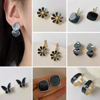 Простые геометрические серьги из сплава, дымчатые синие разнообразные серьги-гвоздики с капающим маслом для женщин, модные украшения