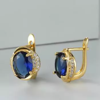 Простые геометрические серьги овальной огранки темно-синего фианита золотого цвета, серьги-клипсы для женщин, милые украшения для девочек, повседневные серьги, аксессуары синий