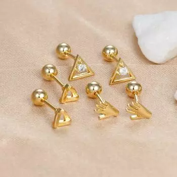 Простые геометрические треугольные и лунные маленькие серьги-гвоздики для женщин, модные серьги из нержавеющей стали с сердцем для пирсинга, ювелирные изделия в стиле панк