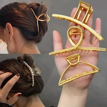 Простые геометрические золотые металлические заколки для волос для женщин и девочек, заколки для волос с жемчугом, повязка на голову, заколка для волос, заколка-краб, аксессуары для волос