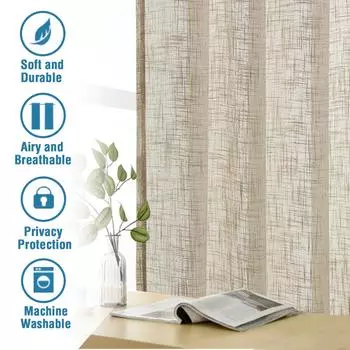 Простые грубые льняные шторы Вуаль Легкие прозрачные шторы Вуаль Простые полузатемняющие шторы Готовые шторы 132*160 бежевый