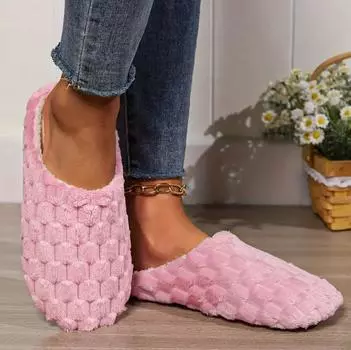 Простые хлопковые тапочки женские зимние новые домашние нескользящие и износостойкие плюшевые теплые домашние парные тапочки белый