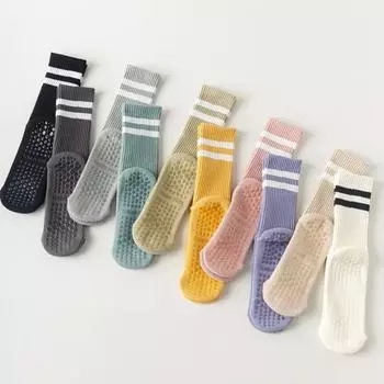 Простые хлопковые женские носки до середины икры в полоску макарон для йоги, силиконовые нескользящие спортивные носки, носки для танцев, фитнеса, пилатеса в помещении EUR 36-40
