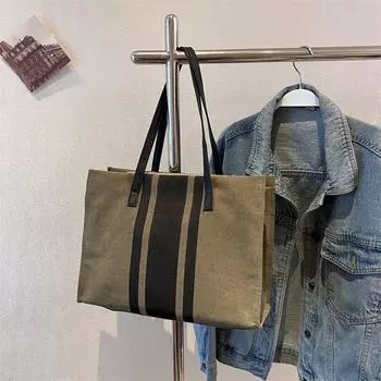 Простые холщовые сумки в полоску с декором, женские сумки-тоут с верхней ручкой, повседневные сумки через плечо большой вместимости 35x13x26cm зелёный