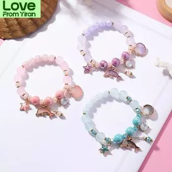 Простые хрустальные бусины браслет для девочек и женщин модные украшения океан стиль дельфин ракушка звезда браслеты милые
