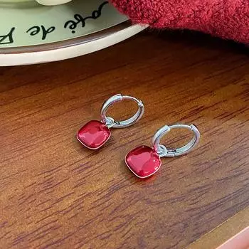 Простые и элегантные квадратные серьги-вкладыши бордового цвета для женщин, серьги-капельки высокого класса для темперамента