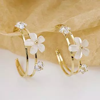 Простые и атмосферные серьги C-образной формы, сверкающие циркониевые цветы, темперамент, супер фея, элегантные серьги золотой