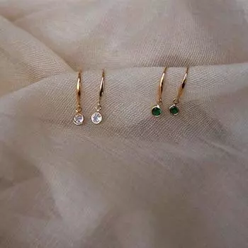 Простые и компактные ежедневные серьги-крючки с блестящим цирконием, изумрудно-белые, двухцветные