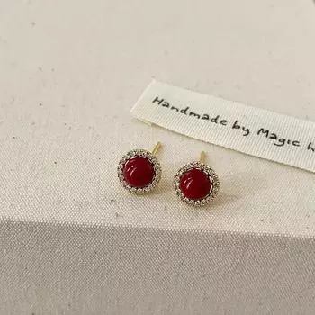 Простые и компактные серьги-гвоздики с красным цирконием и жемчугом Анкара, женские элегантные универсальные серьги в стиле французского ретро