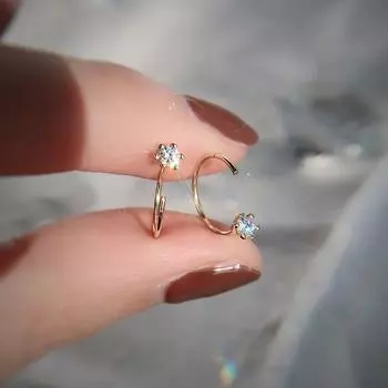 Простые и компактные женские мини-серьги с одним отверстием для уха с шестью лапками и стразами Серьги в стиле «Холодный ветер» золотой