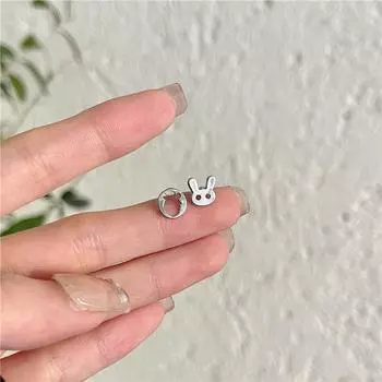 Простые и милые асимметричные серьги-гвоздики в виде кролика-редиса, питательные серьги с отверстиями для ушей серебряный