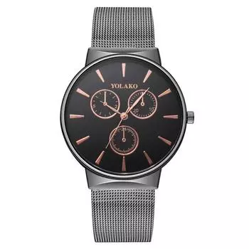 Простые и модные мужские часы с тремя глазами, кварцевые часы с миланским ремешком, мужские часы с сетчатым ремешком