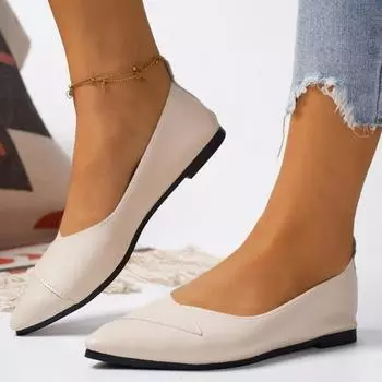Простые и модные одинарные туфли для женщин 2024 года, весна и осень, новые повседневные женские туфли с острым носком и неглубоким носком 36 бежевый