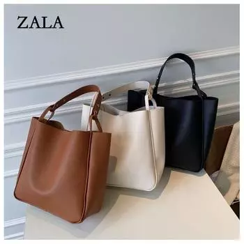 Простые и модные ретро-сумки для женщин Новые вместительные сумки через плечо Сумки подмышками Сумки-ведра с японской фактурой для поездок на работу чёрный