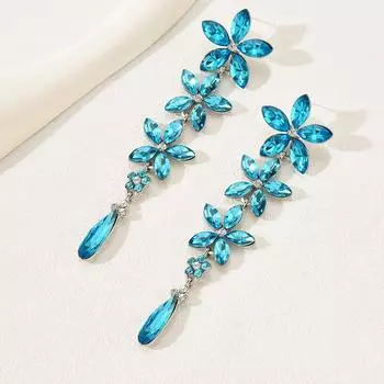 Простые и модные серьги-пусеты с ветром, персонализированный дизайн в виде капли воды с синим бриллиантом и цирконом, серьги-снежинки, темпераментные, изысканные серьги.