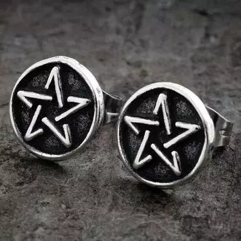 Простые и модные серебряные крошечные серьги-пентакли