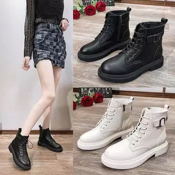 Простые и модные женские туфли в британском стиле с высоким берцем из кожи Рабочие ботинки Модные ботинки Женская обувь 35 чёрный