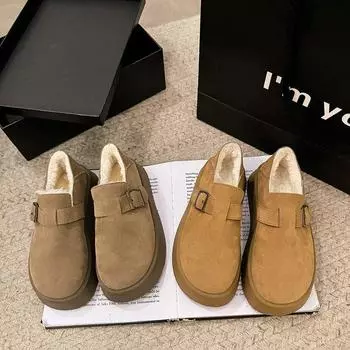 Простые и ретро-ботинки Birkenstocks для женщин на осень и зиму 2024 года, новые двухкомпонентные мокасины с одной педалью, увеличивающие высоту голенища, из бархата и хлопка 35 малиновый