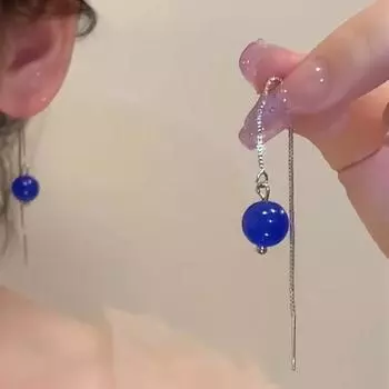 Простые и роскошные темпераментные синие круглые бусины Джокер, длинные серьги, женские украшения