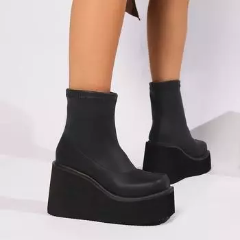 Простые и удобные женские ботинки с круглым носком, однотонные, на танкетке, модные женские туфли, новые ботильоны Zapatos 35