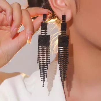 Простые и универсальные длинные серьги-кисточки с бриллиантами Ab, женские роскошные черные серьги в стиле темперамент, женские серьги, 1 пара