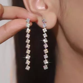 Простые и универсальные геометрические серьги со стразами Ab, длинные квадратные серьги в стиле ниши, женские серьги