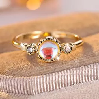 Простые индивидуальные золотые кольца с лунным камнем для женщин, винтажные украшения для помолвки и вечеринки 5 золотой