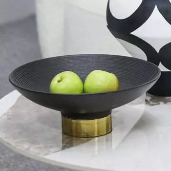 Простые керамические украшения для фруктовых тарелок, легкие, роскошные, модельные, для офиса продаж, высокие, круглые, с узором, для закусок, украшения для сухофруктов Black and gold fruit plate M101919
