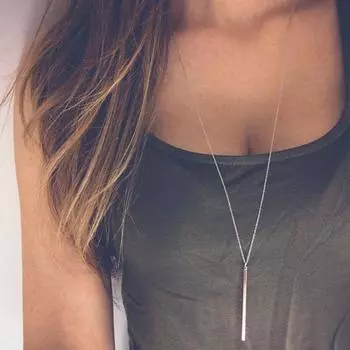 Простые классические модные ожерелья с подвеской в виде палочки, полые длинные звенья цепи для девушек, квадратные медные ожерелья, длинные полоски ювелирных изделий для женщин золотой