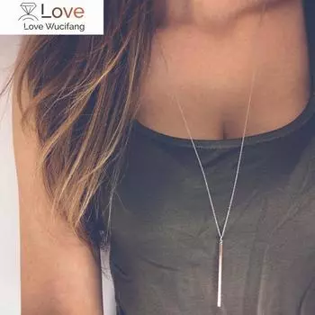 Простые классические модные ожерелья с подвеской в виде палочки, полые длинные звенья цепи для девушек, квадратные медные ожерелья, длинные полоски ювелирных изделий для женщин золотой