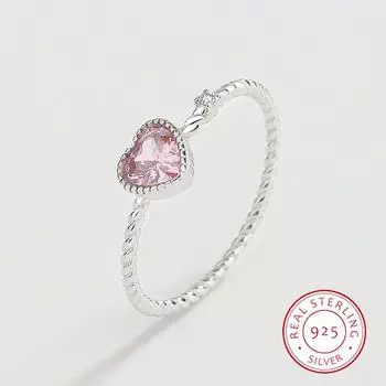 Простые кольца из стерлингового серебра S925 для женщин, модное розовое кольцо с цирконием Love, свадебный подарок, ювелирные изделия на палец, ювелирные изделия для вечеринок, подарки на день Святого Валентина 6 розовый