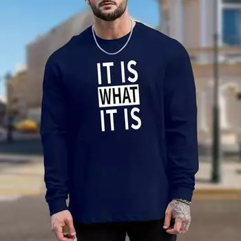 Простые контрастные буквы Принт Мужские футболки Длинные рукава Футболки Круглый вырез Повседневный свитер Мужская одежда Большие размеры XS белый