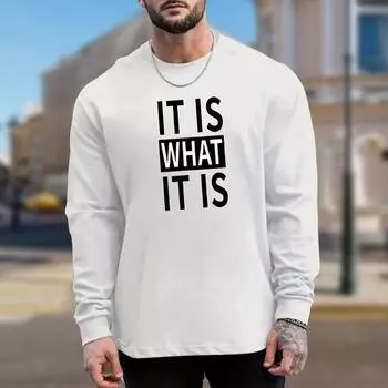 Простые контрастные буквы Принт Мужские футболки Длинные рукава Футболки Круглый вырез Повседневный свитер Мужская одежда Большие размеры XS синий