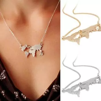 Простые креативные продаваемые ru//черные свинцовые колье с подвеской в виде карты мира, ожерелья с преувеличением золотой