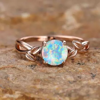 Простые круглые кольца из белого опала для женщин, розового золота, подарок на день рождения для девочек, модные ювелирные изделия 6 розового золота/белый