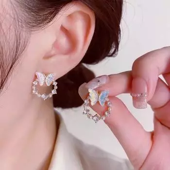 Простые круглые серьги-бабочки с искусственным жемчугом и стразами, женские модные индивидуальные маленькие серьги-гвоздики, модные ювелирные изделия золотой