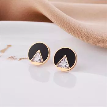 Простые круглые треугольные серьги-гвоздики с черным цирконием для женщин, высококачественные ювелирные изделия из нержавеющей стали с сохранением цвета, женские украшения