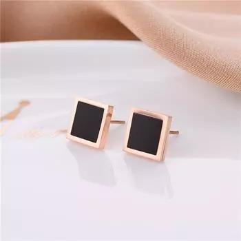 Простые квадратные черные серьги-гвоздики из нержавеющей стали с сохранением цвета для женщин, модные ювелирные изделия в подарок на юбилей, женскую вечеринку