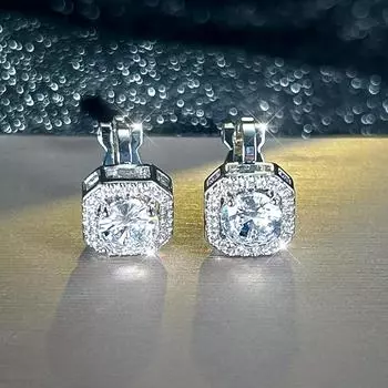 Простые квадратные серьги-клипсы с фианитом для женщин и девочек, милые серьги без пирсинга, ювелирные изделия для свадебной вечеринки серебряный/белый