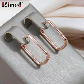 Простые квадратные серьги-кольца Kinel цвета розового золота для женщин