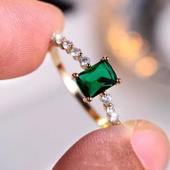 Простые квадратные зеленые кольца с цирконием и фианитами для женщин, винтажное золотого цвета, свадебное обручальное кольцо, подарок на годовщину, ювелирные изделия 6 золотой/зелёный
