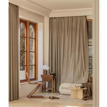 Простые легкие роскошные однотонные хлопковые и льняные утолщенные шумоизоляционные шторы для гостиной, спальни, украшения окон W150*H250cm бежевый
