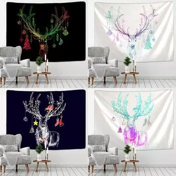 Простые линии, Рождественский олень, психоделический гобелен, настенное рождественское художественное одеяло, коврик, фон для дома, комнаты, подарок 100x75cm