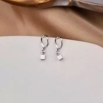 Простые маленькие квадратные серьги из стерлингового серебра 925 пробы 1 pair