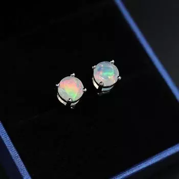 Простые маленькие серьги-гвоздики из стерлингового серебра 925 пробы с опалом, круглые 5 мм, натуральные драгоценные камни, изысканные украшения для женщин, повседневная одежда, хороший подарок на день рождения белый